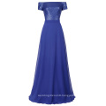 Kate Kasin Sexy Short Sleeve Off Shoulder Sequins Chiffon Evening Gown Blue Long Prom Dress 7 Size US 4~16 KK001062-1